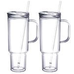 MEWAY 40 oz Tumbler with Handle and Straw Lid，Double Wall Vacuum Reusable plastic Water Bottle Travel Mug Cup，Classic Acrylic Tumblers Cupholder Friendly (2 Pack)