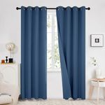 Deconovo 100% Blackout Curtains with Double-sided Faux Linen, Solid Eyelet Curtains, Sunlight Blocking, Thermal Soft Curtains for Living Room, Blue, 52x84 Inch(Width x Length), 2 Panels