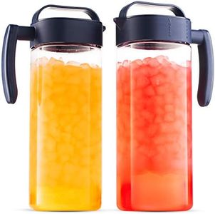 Komax Set of 2 Plastic Pitcher with lid | 2.1-Quart / 67.2-oz Tritan Plastic Water Pitchers | Hot & Cold Drink Pitcher | Juice, Lemonade, Sangria, Milk, and Iced Tea Pitcher | BPA Free & Spill-Proof