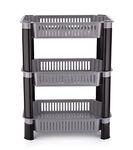 AEXONIZ Plastic Rack for Kitchen Square Baskets for Kitchen Storage Rack Stand Multi-Layer Storage Organizer Trolley Onion Potato Rack for Kitchen,Vegetable Storage Rack(3 Layer, Grey)