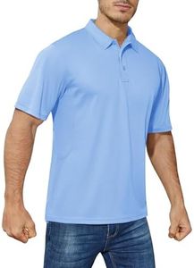 CRYSULLY Polo Shirts for Men Golf Shirt Short Sleeve Tactical Performance Polo T Shirts Dry Fit for Work, Fishing, Hiking Sky Blue XL