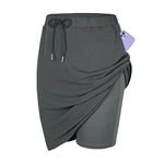 Tennis Skirt for Women with Pockets Athletic Skort Stretchy Knee Length Golf High Waist Skirt Drawstring Shorts, Gray, 3X-Large