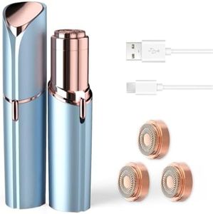 tuokiy Facial Hair Removal for Women, USB Rechargeable, 3 Replacement Heads | LED reveals fine hairs, Portable Face Razors for Peach Fuzz, Upper Lip, Chin, On-the-Go, Ease of use, Blue