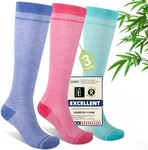Iambamboo Mens Compression Socks for Men Women (3 Pairs) 15-20 mmHg Bamboo Viscose Knee High Sock for Travel S/M (Pink&Lavender&Turquoise)