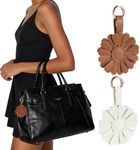 URIZZD Air Tag Keychain for Apple Airtags Holder, 2 Pack Flower Air Tag Cases, Leather Cover for AirTags Holder (Beige+Brown)