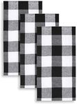 Cackleberry Home Black and White Buffalo Check Woven Fabric Kitchen Towels 18 x 28 Inches, Set of 3