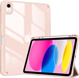 ProCase for iPad 10th Generation Case with Pencil Holder 2022 iPad 10.9 Inch Case, Clear Transparent Back Shell Trifold Protective Cases Shockproof Cover for iPad (10th gen) 2022 -Rosegold