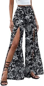 Floerns Women's Ditsy Floral Tie Front Wide Leg Wrap Long Pants Black Floral L