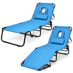 Goplus Folding Chaise Lounge Beach Chair, Face Down Tanning Chair with Face Hole Detachable Pillow, Great for Outside Pool Patio Backyard, 5-Position Adjustable (2, Blue)