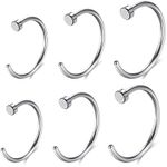 JSDDE 6pcs 20G 316L Stainless Steel Nose Ring C Shape Hoop Circular Septum Lip Piercing Cartilage Nose Jewellery 8mm-12mm Silver