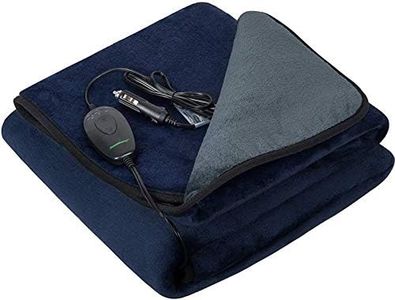 IHEALTHCOMFORT Machine Washable Electric Heated Blanket,12Volt Car Travel Blanket with Hi/M/Lo Heating 30/45/60 mins Auto-Off Timer,Warm for Truck/SUV/Van Driving(55.1"x39.4")(Navy Blue and Grey)