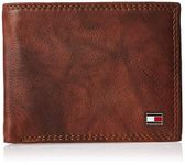 Tommy Hilfiger Men's Classic Logo Style Passcase Bifold Wallet with Multiple Card Slots and ID Window, Tan Huck, One Size