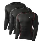 Runhit Long Sleeve Compression Shirts for Men (3 Pack) Athletic Workout Fishing T-Shirts UPF 50+ Quick Dry Active Sports Casual Base Layer Tee Shirt (Medium,Black,Black Red,Black Gray)