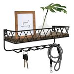 ANRXNCY Decorative Key and Mail Holder for Wall, Wall Mounted Entryway Floating Shelf with 5 Key Hooks, Decorative Metal Wire Mesh Key Holder with Shelf for Wall, Entryway, Bathroom, Office