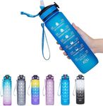 Viogor 32oz Sports Water Bottle with Time Marker & Straw,to Ensure You Drink Enough Water Throughout The Day for Fitness and Outdoor Enthusiasts, Leakproof Durable BPA Free (Blue, 32oz)