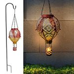 Hot Air Balloon Solar Lantern - Pathway Lights Outdoor Waterproof Shepherd Hook with Hanging Decorative Metal LED Lantern Solar Lights for Garden Patio Pathway Yard Porch