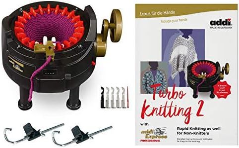 New Improved Version of addi Express Professional Knitting Machine with Improved Mechanical Row Counter, Pattern Book, Express Hook, Replacement Needles and 2 Stopper