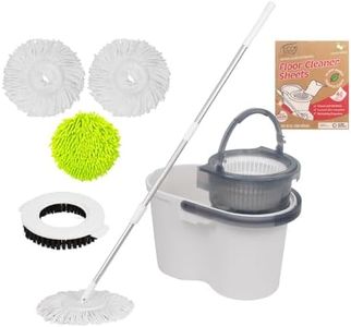 White Magic Turbo Spin Mop Complete Set – 40 Floor Cleaning Sheets, 2 Microfibre Mop Heads, 1 Microfinger Mop Head & Scrubbing Brush - All-in-One Deep Floor mop and Cleaner