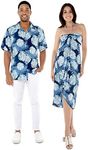 Matchable Couple Hawaiian Luau Shirt or Butterfly Dress in Pacific Palm Navy, Men Pacific Palm Navy Navy, Large