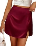 Zeagoo Mini Skirts for Women Satin Silk High Waisted Sexy Split Slit Hem Aline Zipper Party Short Skirt Wine Red