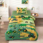 Leaflin Twin Construction Bedding Set for Boys Kids Farm Tractor Bedding 4 Pieces Cars Twin Comforter Set for Boys, Twin Truck Bed in a Bag Set Boys