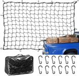 Amiss 4' x 6' Stretches to 8' x 12' Truck Cargo Net, Roof Rack Cargo Net for Pickup Trucks SUV, Heavy Duty Truck Bed Cargo Bungee Net with 12 Black Clips and Storage Bag, Car Exterior Accessories