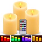 Multicolor Flameless Candles Light,LUXONIC 3 Set Real Wax Battery Candles with Remote Control&Timer,Led Candles for Home and Holiday Decor