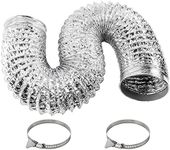 Funmit Dryer Vent Hose Kit - 4 In Diameter by 5 Ft Length - with 2 Stainless Steel Worm Clamp - Flexible Universal Aluminum Foil Non-Insulated - Silver