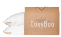 CosyBoo 2 Pack | Bamboo Memory Foam Pillow | Queen Size | Silky Soft | Side or Back Sleeper | White