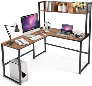 Giantex L-Shaped Desk W/Open Storage Hutch, Powder-Coated Metal Frame, Sturdy Construction, Versatile Usage, Easy Assembly, Large Work Surface, Humanized Footrest Design, Home Office (Walnut)