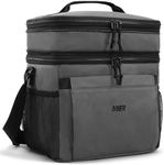 MIER Lunch Box for Men Expandable Insulated Dual Compartment Lunch Bag Leakproof Cooler Bag with Front and Back Pockets for Adult Work Travel Picnic Beach, Grey