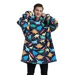 Fiosnow Dinosaur Wearable Blanket Hoodie for Adult Flannel Dino Oversized Hooded Blanket for Men Women Super Soft Comfortable Warm Sherpa Sweatshirt with Giant Pockets