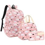 Polar Bear Girls School Backpacks for Kids Teens, 3-in-1 School Bag Bookbags Set with Lunch Bag Pencil Case (Pink)