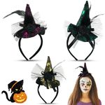 3Pcs Halloween Witch Hat Headbands| Spiderweb Witches Hats Feathers Halloween Hair Accessories for Adult Kids| Sequin Witches Hat on Hairband