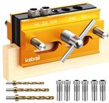 Kolvoii Self Centering Doweling Jig, Dowel Jig Kit Width Adjustable for Straight Holes Biscuit Joiner Tools with 3 High Speed Steel Drill Bits, 6 Drill Guide Bushings(Gold)