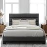 Allewie Queen Size Platform Bed Frame with Fabric Upholstered Headboard and Wooden Slats Support, Fully Upholstered Mattress Foundation/No Box Spring Needed/Easy Assembly, Dark Grey