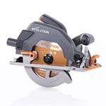 Evolution Power Tools R185CCS Circular Saw with TCT Multi-Material Blade, Cuts Wood, Metal, Plastic & More, Includes Parallel Edge Guide, 0-60˚ Bevel Tilt, 64mm Cutting Depth, 230V, 185mm