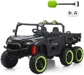 24V 2 Seater Dump Truck, 24V Ride on Cars with Electric Dump Bed,4WD,6×6 Wheels,Remote Control,Music Player and Shovel(Black, Upgrade)
