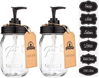 Jarmazing Products Black Mason Jar Soap Dispenser Jars - 2 Pack - Rust Proof Plastic with Genuine Ball Pint Jars