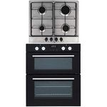 SIA Built Under Double Electric Fan Oven & 60cm 4 Burner Gas Stainless Steel Hob