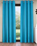 Home Sizzler 2 Pieces Solid Blackout Eyelet Polyester Long Door Curtains - 9 Feet, Aqua