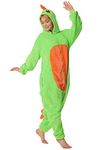 corimori 1852 (10+ Designs) Onesie Jumpsuit Byte the Dinosaur One Piece Winter Hooded Kigurumi Adults, Women Men, Green, Body Size 160-170 cm