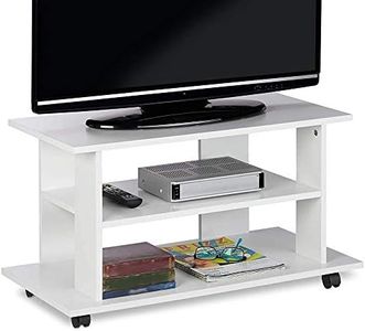 Bakaji Mobile TV in Legno MDF con 2 Ripiani Porta Console Videogiochi DVD e 4 Ruote Mobiletto Carrello Porta Televisore Design Moderno Dimensione 80 x 40 x 45 cm (Bianco)