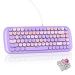 iRoboosta 75% Typewriter Style Mechanical Gaming Keyboard, White Backlit Light Up Keyboard with Pink Switch, Retro Round Punk Keycap 84 Keys Cute Wired Purple Keyboard (84 Purple)