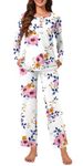 Bestbee Women's Pyjamas Set Plus Size, 2 Piece Outfits Button-Down Nightwear Long Sleeve Long Pant With Pockets Ladies Pjs Set, 2XL, Pink Fl White