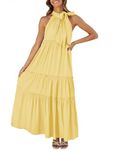 ZESICA Womens Summer Boho Halter Maxi Dresses 2024 Casual Sleeveless Pleated Tiered Flowy Beach Vacation Long Dress, Yellow, Large