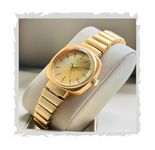 STYLEDOSE watch's Unique Design Elements (Round face in Square Frame, 5 Color Eddy dials & Belt) Steel Chain Strap Stylish Girls Ladies Fashion Wrist Watches Analog Watch for Women (Gold)