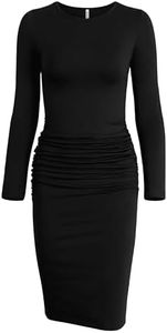 Missufe Long Sleeve Ruched Casual Sundress Women's Knee Length Bodycon Sheath Dress (Black, XX-Large)
