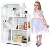 HONEY JOY 3-Tier Wooden Dollhouse Bookcase, 2-in-1 Multifunctional Kids Cottage Bookshelf W/Anti-Tip Design, Classified Storage Space for Kid’s Room, Bedroom, Living Room, Dollhouse for 3+ Years Old