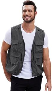 Gihuo Mens Fishing Vest Summer Outdoor Work Vest Utility Safari Travel Lightweight Sleeveless Jackets with Pockets, Grey, Medium